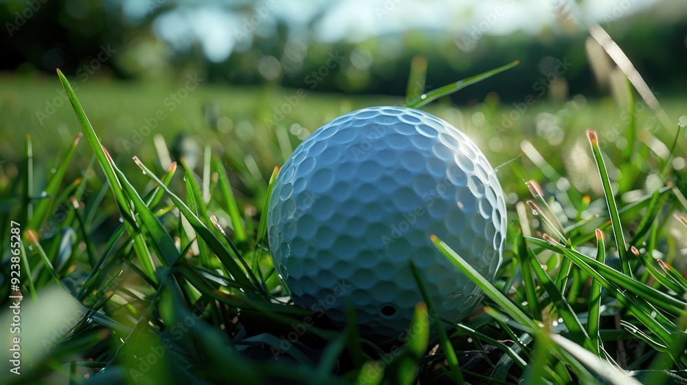 Swinging into the Green: A Close-Up of a Golf Ball on the Course Swinging into the Green: A Close-Up of a Golf Ball on the Course