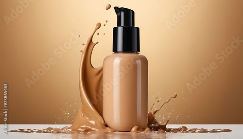 Bottles of makeup foundation and samples on color background6 photo