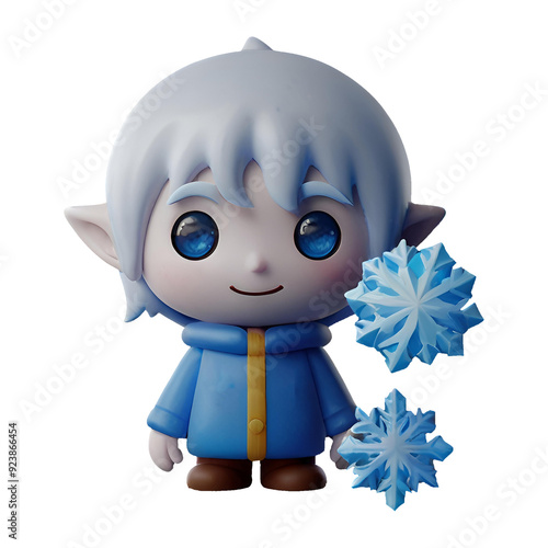 3D Chibi Jack Frost wearing a blue shirt and white hair has a transparent background, which is convenient to use.