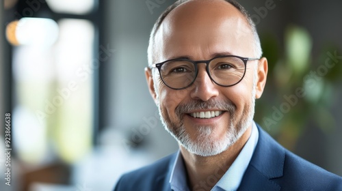 Enthusiastic middle-aged professional in a meeting room, sleek office decor