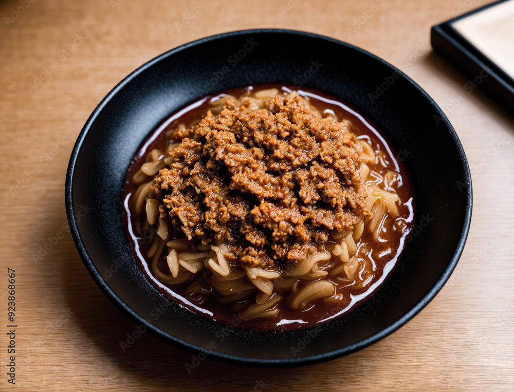 Delicious Bowl of Asian Cuisine With Savory Ground Meat and Noodles Delicious Bowl of Asian Cuisine With Savory Ground Meat and Noodles