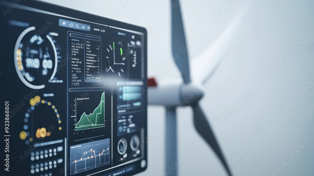 A computer monitor displays a graph of wind speed and direction A computer monitor displays a graph of wind speed and direction