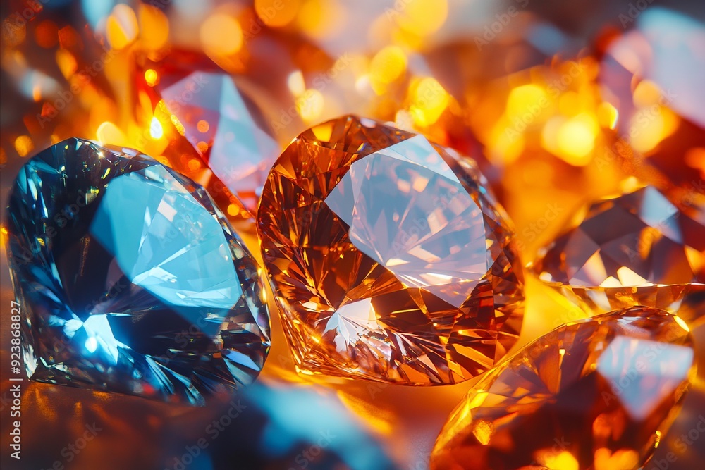 A group of different colored diamonds on a table A group of different colored diamonds on a table