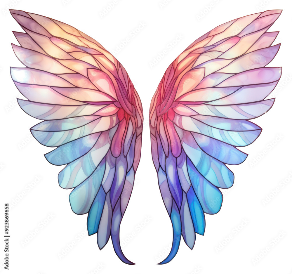 Fototapeta premium PNG Stain glass angel wing pattern white background lightweight.