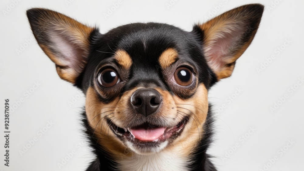 Portrait of Black and Tan Chihuahua dog on grey background Portrait of Black and Tan Chihuahua dog on grey background