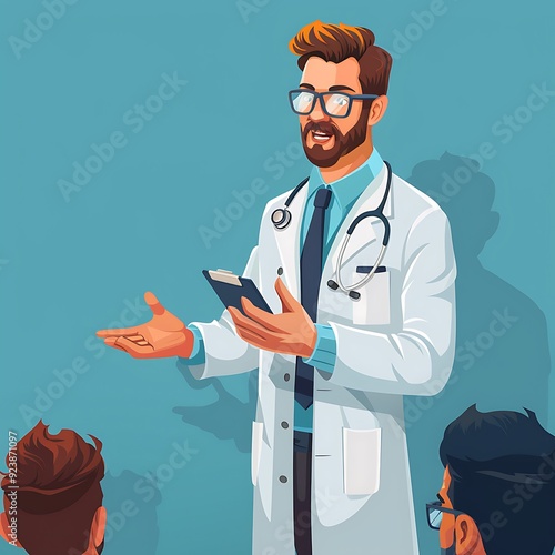 A cartoon of a doctor with a stethoscope on his neck. Vector Illustration. Isolated, cartoon style. simple, very minimal.
