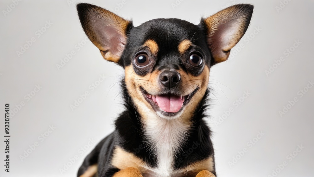 Portrait of Black and Tan Chihuahua dog on grey background Portrait of Black and Tan Chihuahua dog on grey background