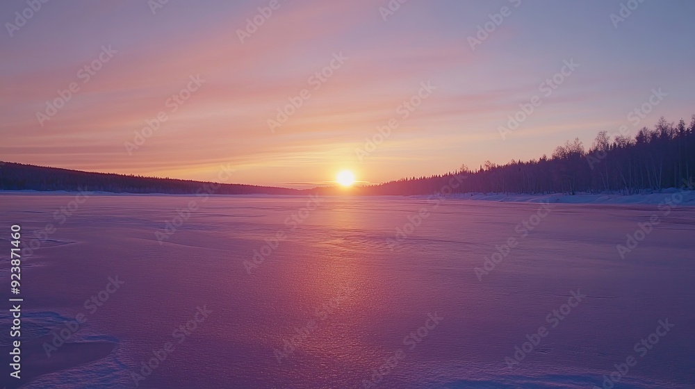 Finnish sunset near a frozen lake, near the arctic circle Finnish sunset near a frozen lake, near the arctic circle
