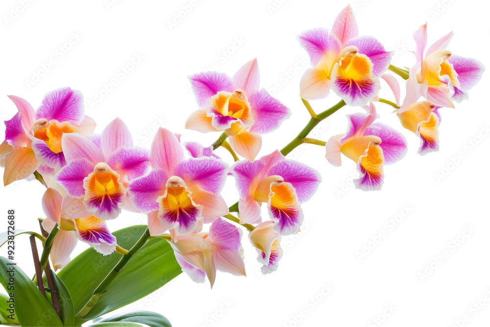 A stunning portrayal of Dendrobium orchids in a pot, beautifully isolated against a clean transparent background, showcasing their vibrant colors and delicate features. A stunning portrayal of Dendrobium orchids in a pot, beautifully isolated against a clean transparent background, showcasing their vibrant colors and delicate features.