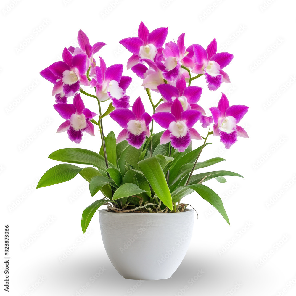 Elegant arrangement of Dendrobium orchids in a pot, set against a pristine transparent background, showcasing their vibrant beauty and delicate details. Elegant arrangement of Dendrobium orchids in a pot, set against a pristine transparent background, showcasing their vibrant beauty and delicate details.