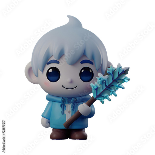 3D Chibi Jack Frost wearing a blue shirt and white hair has a transparent background, which is convenient to use.