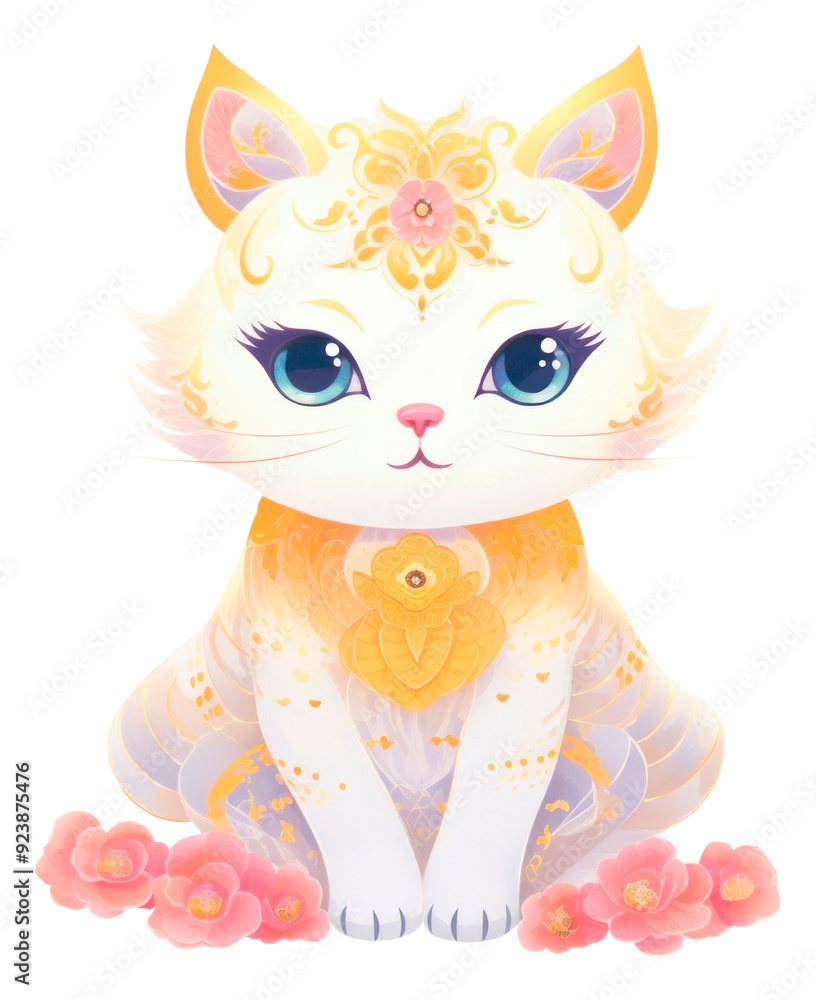 Fototapeta premium PNG Elegant floral cat illustration, transparent background