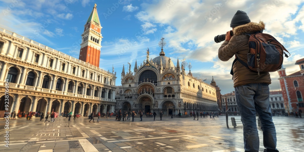 Obraz premium Tourist Taking a Photo of St. Marks Square in Venice
