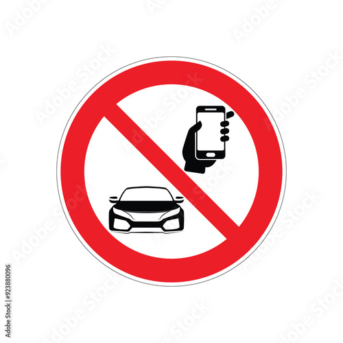 Vector icon symbol, No cell phone use while driving, on white background