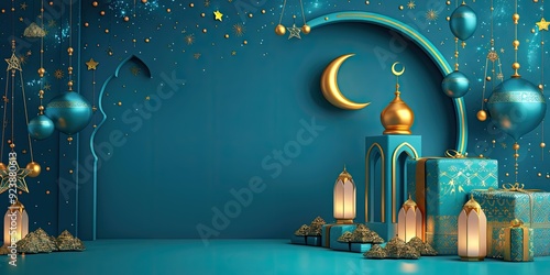 Islamic Festive Decoration with Blue and Gold
