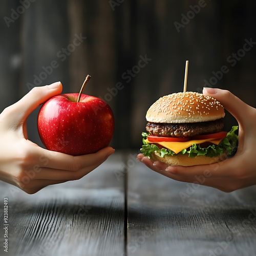 Nutritious Apple or Junk Food Hamburger
