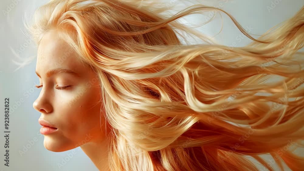 Blonde woman enjoying gentle breeze with flowing hair Blonde woman enjoying gentle breeze with flowing hair