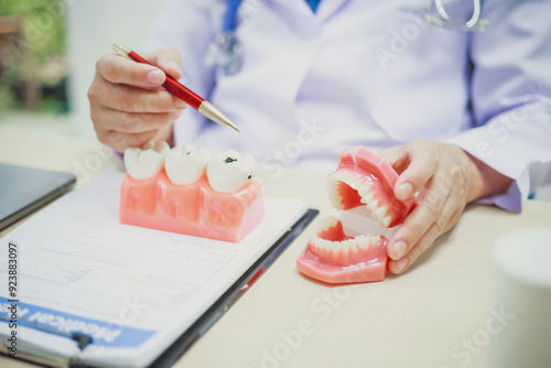 Dentures, dentures in the jaw, root canal treatment, gum disease, tooth models for dentists who are studying dentistry.