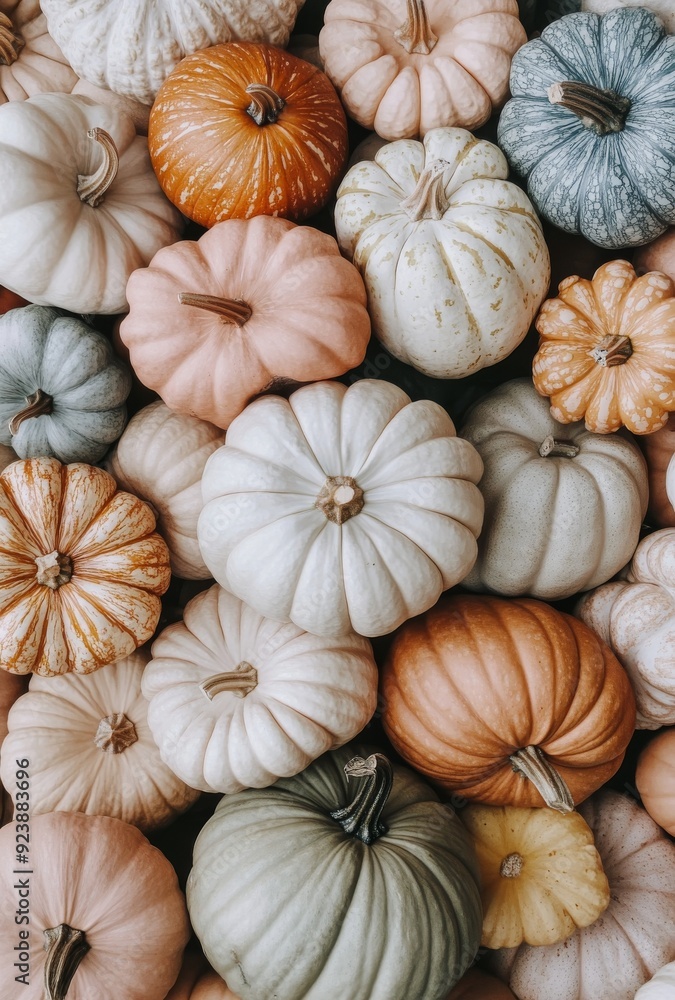 Variety of pumpkins in different colors and shapes for autumn decoration Variety of pumpkins in different colors and shapes for autumn decoration