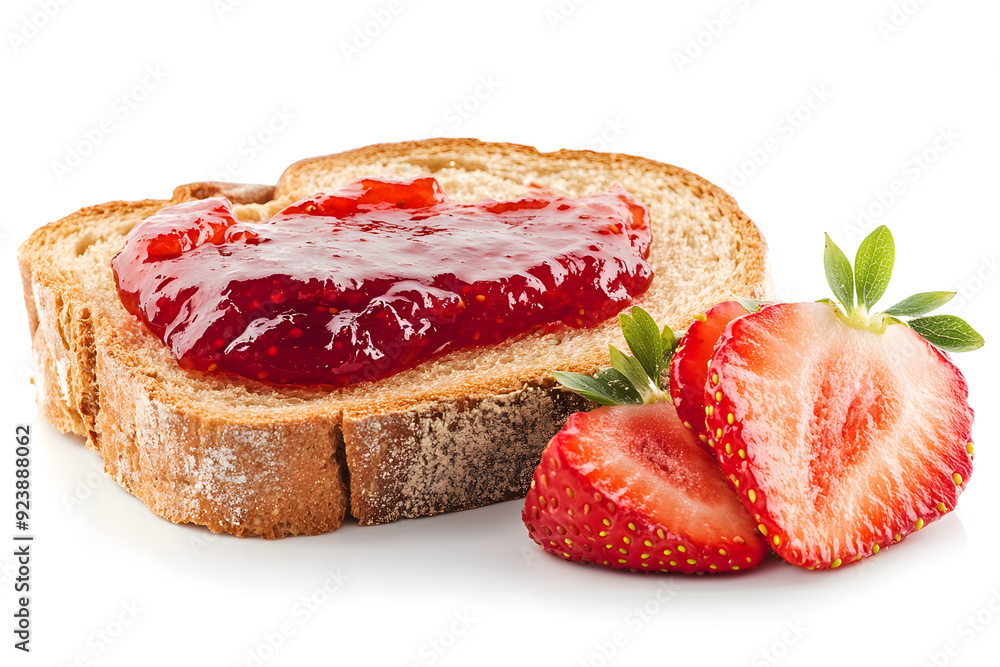 Slice of bread with strawberry jam isolated on white background Slice of bread with strawberry jam isolated on white background