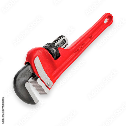 Red plumbing or heavy duty wrench cut out with transparent background and shadow