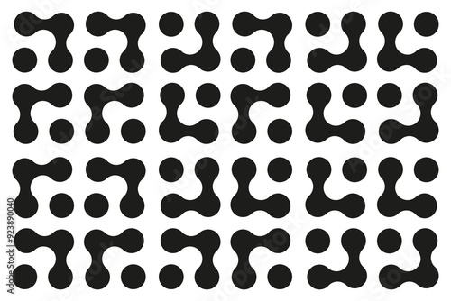 Metaball connected dots, blobs transition. Abstract innovation symbol. Organic circles shapes. Point movement. Template for seamless pattern, web design, sticker, badge, poster, background, wallpaper.