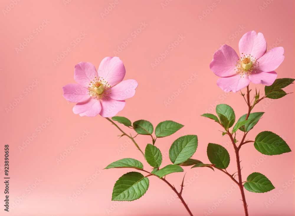 Beautiful Pink Wildflowers Blooming Against a Soft Pink Background in Spring Season Beautiful Pink Wildflowers Blooming Against a Soft Pink Background in Spring Season