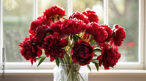 Fototapeta Naklejka Na Ścianę i Meble -  Red peonies in a vase as part of home decor