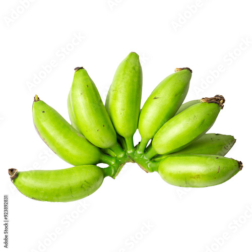 Fresh bunch of green bananas isolated on white background