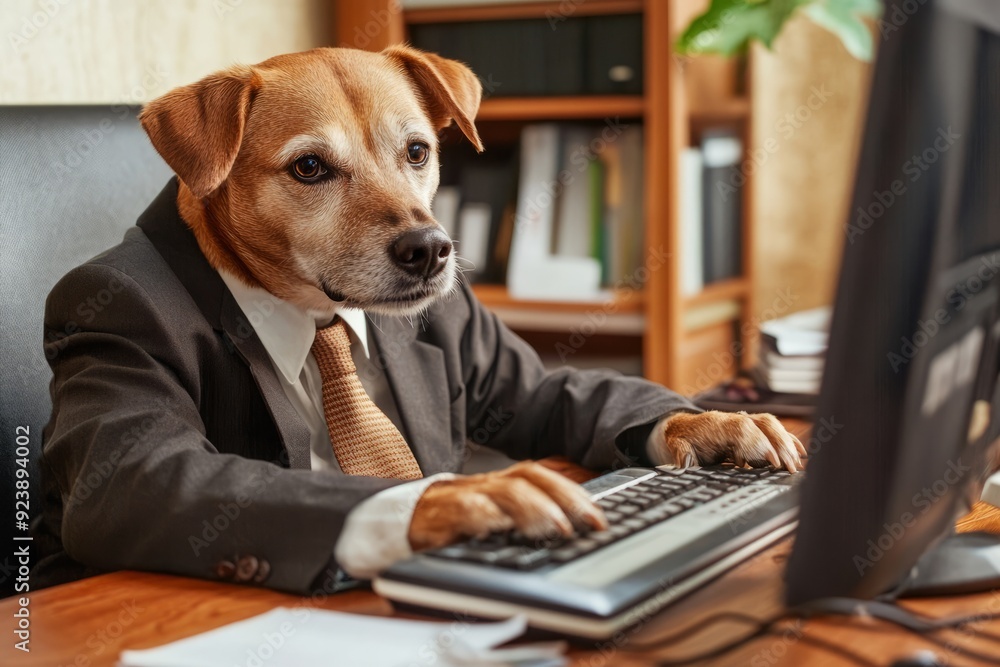 Dog in Suit Working at a Desk