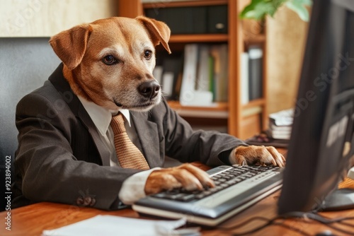 Obraz na płótnie Dog in Suit Working at a Desk w salonie