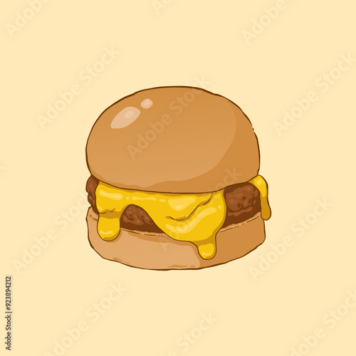 cartoon illustration of a very delicious melted cheese burger