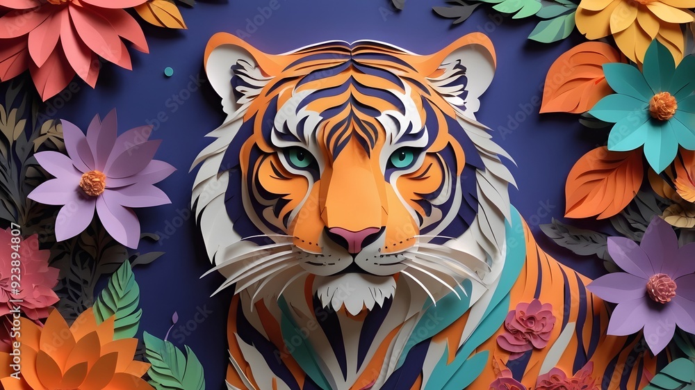 A tiger colorful paper layers. A tiger colorful paper layers.