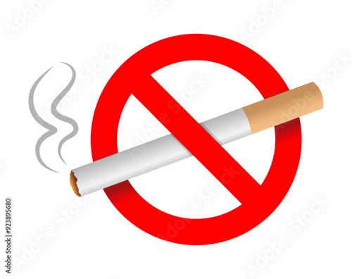 No smoking sign. Stop cigarette symbols with smoke. Vector illustration