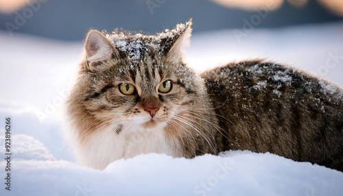  Cat in the Snow- A charming image of a cat playing or resting in the snow, capturing th_1(140)