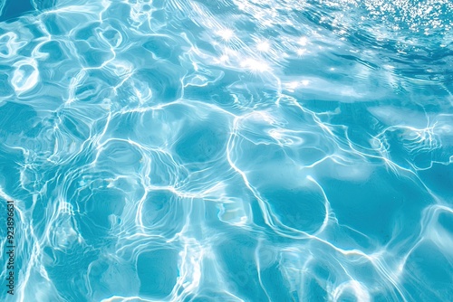 Sunlight reflects off ripples on blue water surface creating an abstract pattern. Illustration for backgrounds, summer designs or wellness and relaxation concepts.