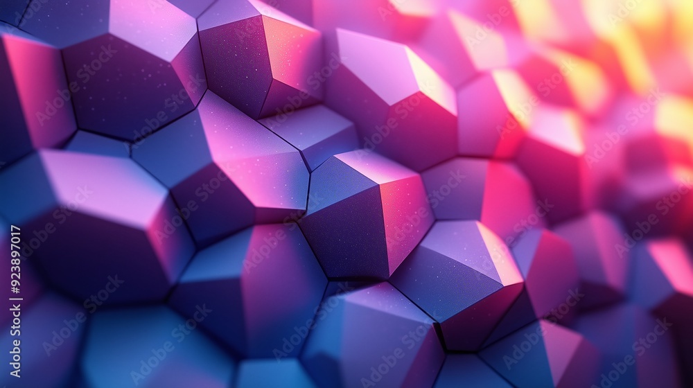 Colorful hexagonal pattern with three-dimensional geometric shapes and vibrant lighting Colorful hexagonal pattern with three-dimensional geometric shapes and vibrant lighting