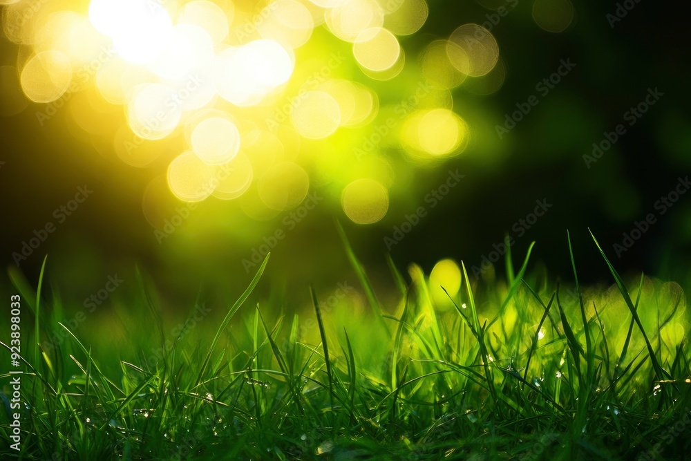 Obraz premium natural grass background with blurred bokeh and sun, ai