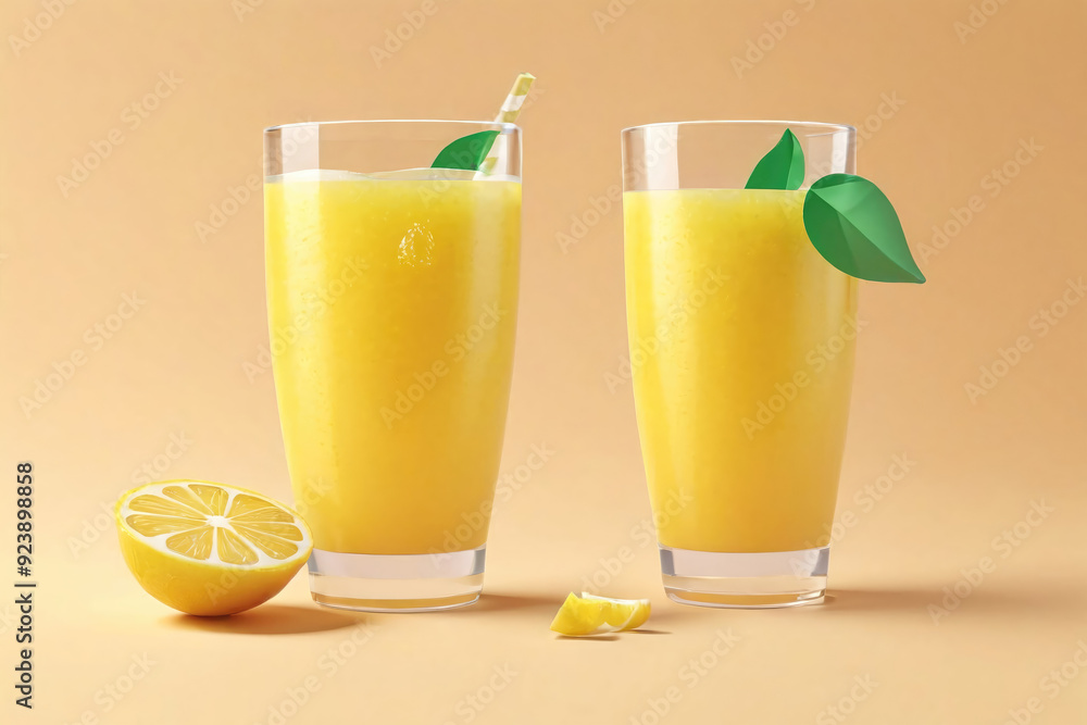 Refreshing Lemonade Served in Clear Glasses With Citrus Garnish on a Light Background Refreshing Lemonade Served in Clear Glasses With Citrus Garnish on a Light Background