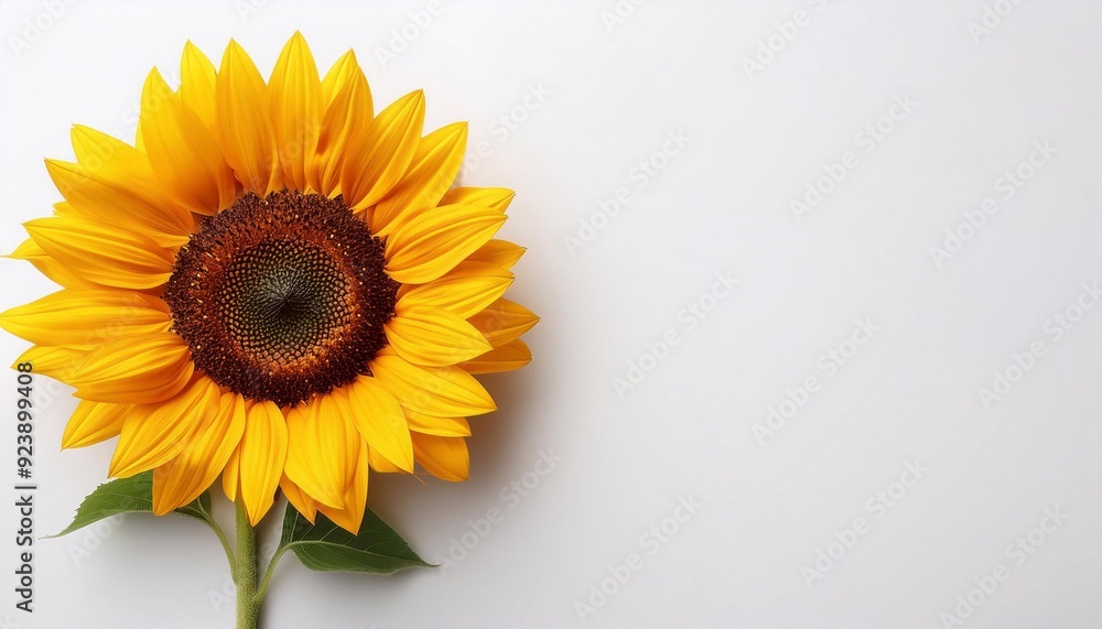 Obraz premium sunflower closeup on white background, top view with space for text