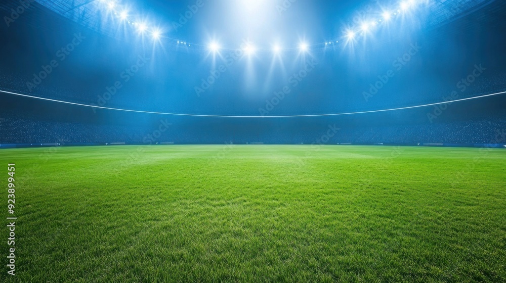 Obraz premium Empty Green Soccer Field Under Stadium Lights