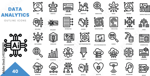 data analytics outline icon collection. Vector illustration