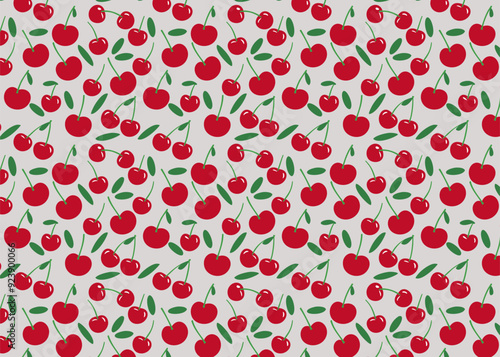 Cherry seamless pattern on gray background. Vector illustration of cherry.