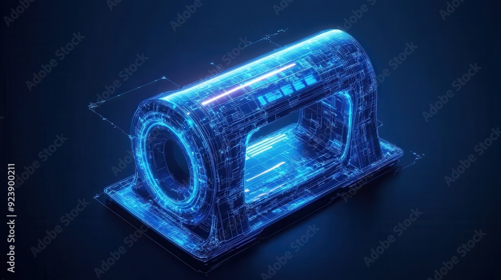 3D rendering of a futuristic, transparent device emitting blue light, symbolizing technology and innovation. 3D rendering of a futuristic, transparent device emitting blue light, symbolizing technology and innovation.