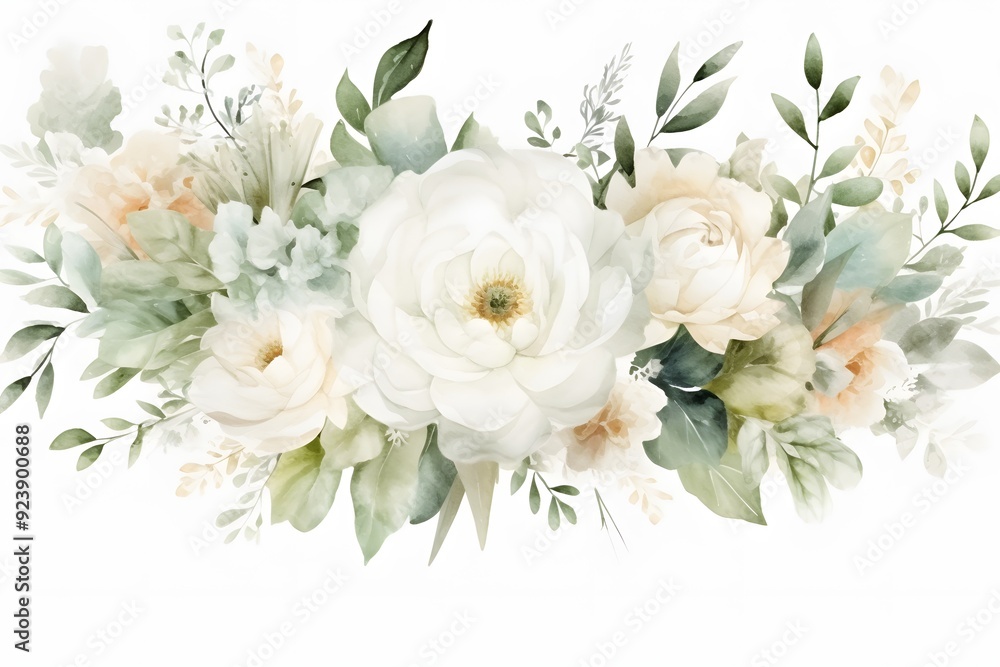Abstract watercolor background with white leaves flowers isolated on white background Abstract watercolor background with white leaves flowers isolated on white background