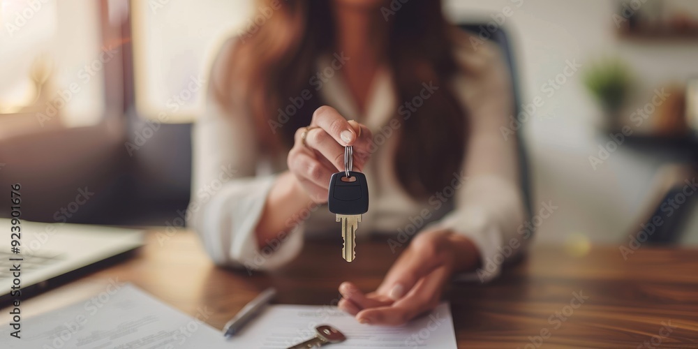 Woman Holding Car Keys at a Dealership Woman Holding Car Keys at a Dealership