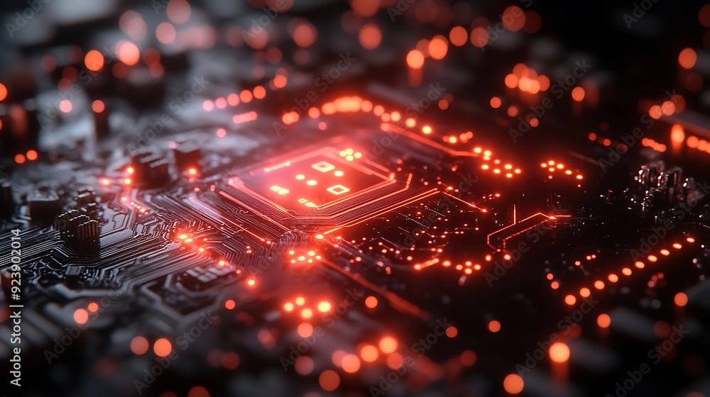 Fototapeta premium Abstract electronic circuit, tech digital background, computing system connectivity design