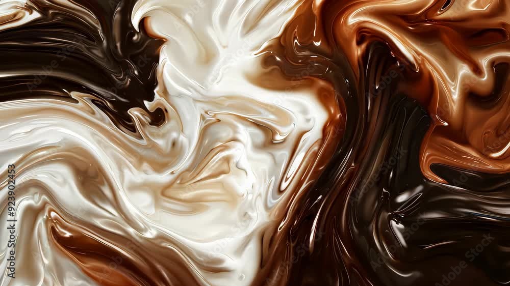 Swirling liquid chocolate and cream mixing in abstract pattern Swirling liquid chocolate and cream mixing in abstract pattern