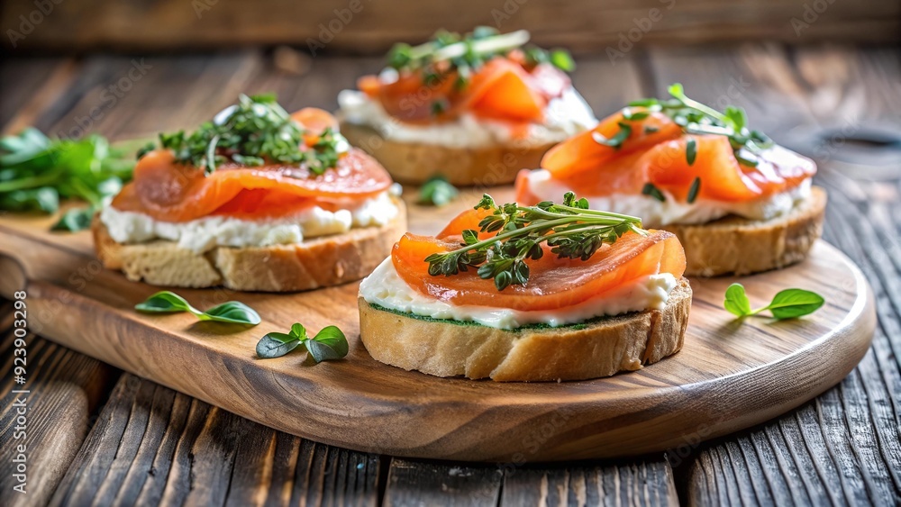 A Symphony of Flavors: Salted Salmon and Cream Cheese Sandwiches on Rustic Wooden Boards AI generated A Symphony of Flavors: Salted Salmon and Cream Cheese Sandwiches on Rustic Wooden Boards AI generated
