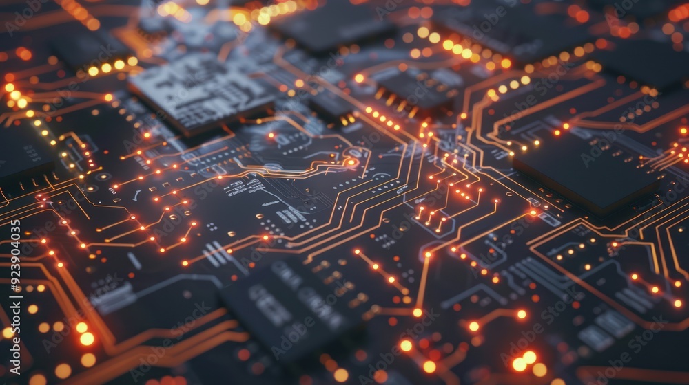 Circuit Board with Glowing Orange Lines Circuit Board with Glowing Orange Lines